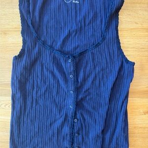 Aerie Navy Button-Down Tank Top
